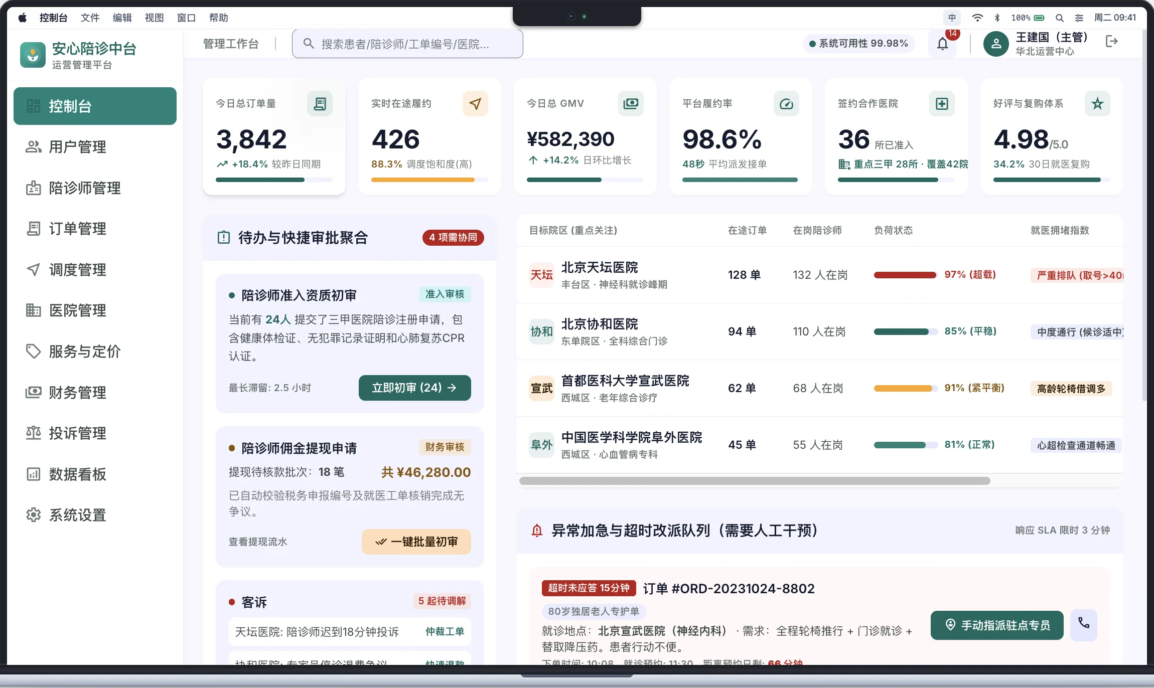 陪诊服务平台运营管理后台界面