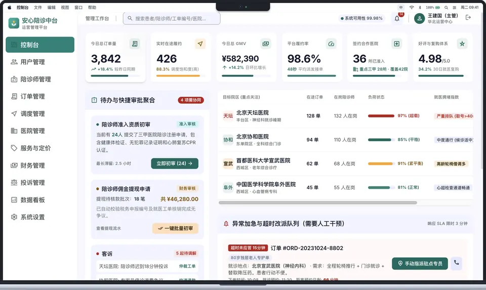 陪诊服务平台平台管理后台界面